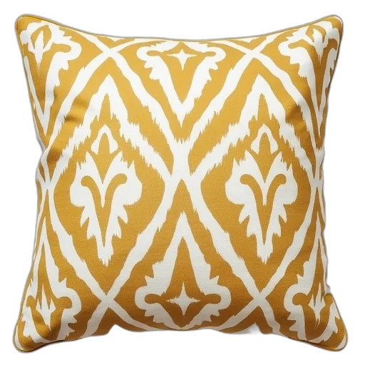 furniture, golden, gold, white, ikat, pillow, overlapping, scrolly transparent PNG cut-out