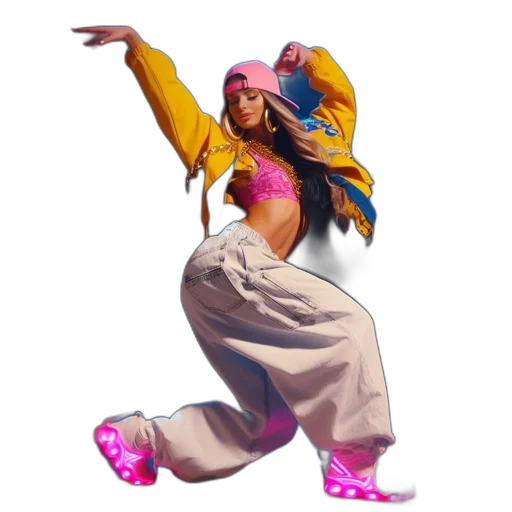 shoes, concept art, vaporwave, 3d render, young, woman, performs, energetic transparent PNG cut-out
