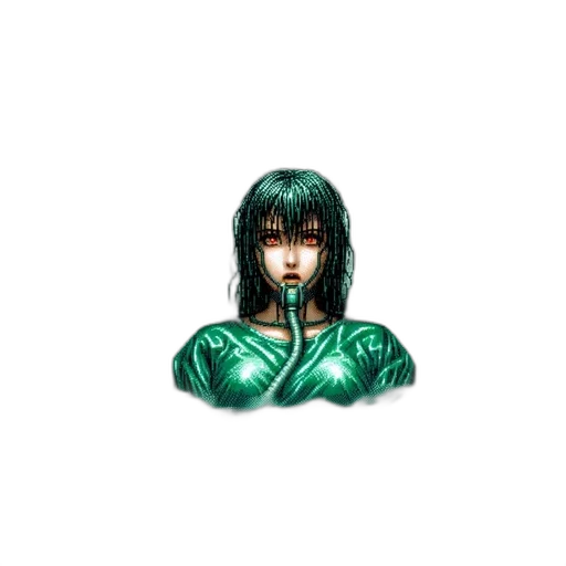 jacket, face, pixel art, vaporwave, concept art, 3d render, green, vintage transparent PNG cut-out