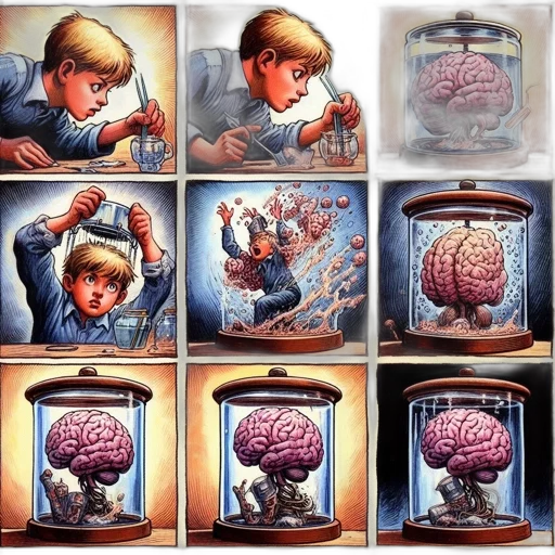 concept art, comic book art, underwater, series, nine, panels, depicts, young transparent PNG cut-out