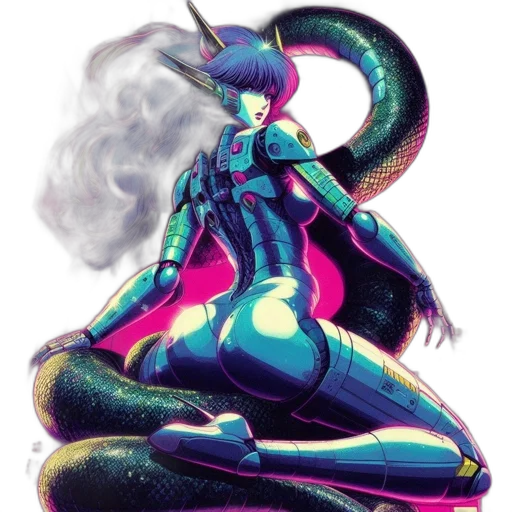 dragon, creature, robot, vaporwave, concept art, fantasy art, cyberpunk, outer space transparent PNG cut-out
