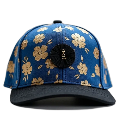 hat, crown, blue, gold, floral, patterned, baseball, cap transparent PNG cut-out