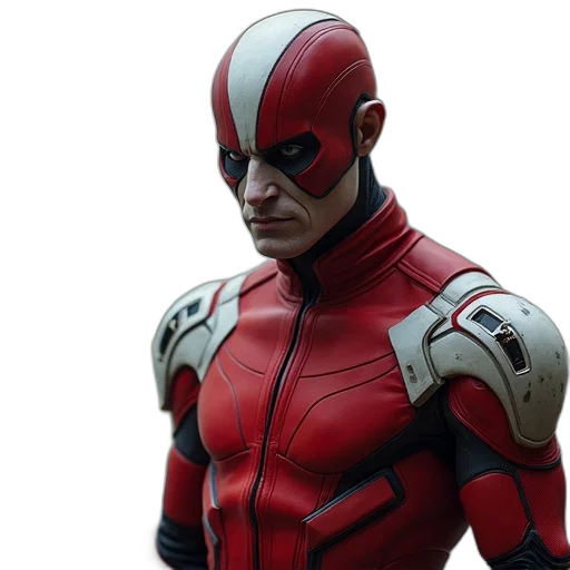 comic book art, concept art, close-up, red, white, character, menacing, expression transparent PNG cut-out