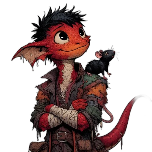 dragon, jacket, staff, animal, concept art, fantasy art, pixel art, comic book art transparent PNG cut-out