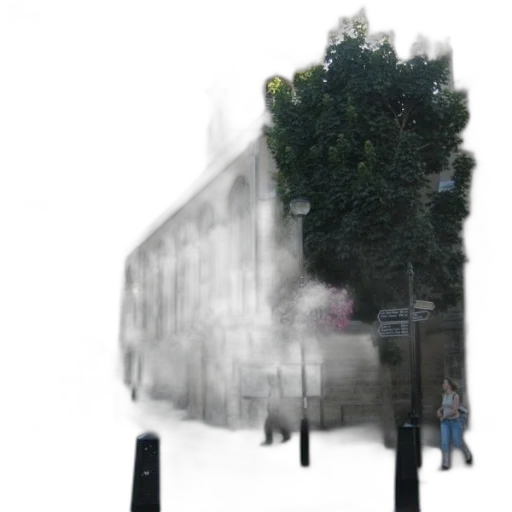 building, tree, 3d render, concept art, photorealistic, fog, city street, snow transparent PNG cut-out