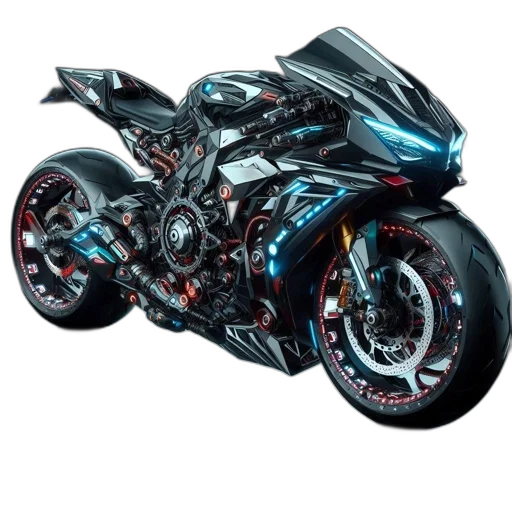 photorealistic, 3d render, concept art, comic book art, futuristic, highly, detailed, motorcycle transparent PNG cut-out