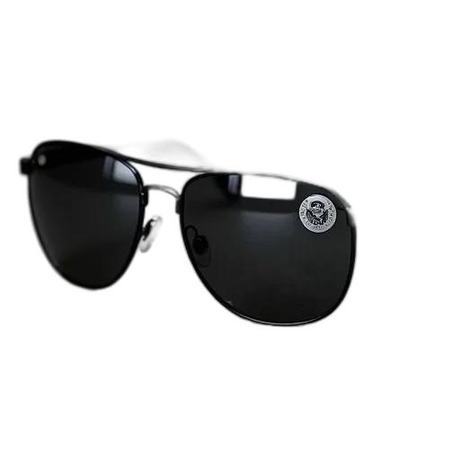3d render, pair, black, sunglasses, reflective, lens, circular, logo transparent PNG cut-out