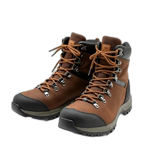 shoes, 3d render, pair, brown, hiking, boots, laces, brand transparent PNG cut-out