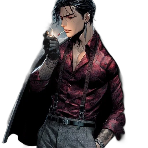 jacket, comic book art, concept art, fantasy art, photorealistic, dark, red, animated transparent PNG cut-out