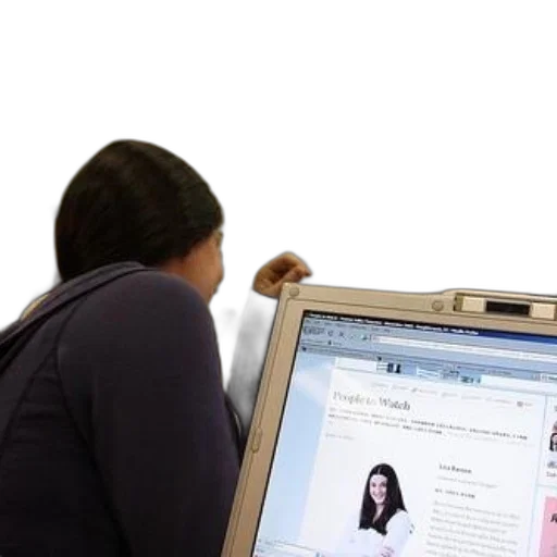 staff, woman, looking, computer, screen, displaying, article, titled transparent PNG cut-out