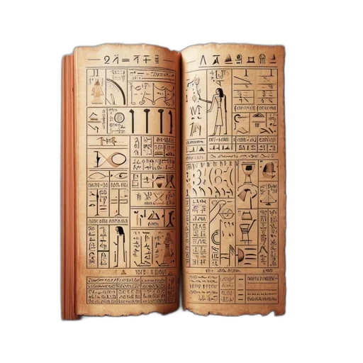 furniture, ancient, egyptian, papyrus, scroll, hieroglyphs, depicted, textured transparent PNG cut-out