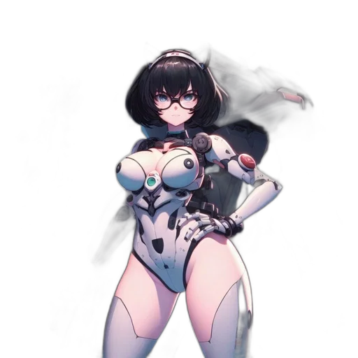 robot, weapon, dress, concept art, anime, comic book art, fantasy art, monochrome transparent PNG cut-out