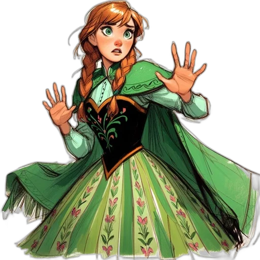 dress, staff, concept art, cartoon, fantasy art, comic book art, green, animated transparent PNG cut-out