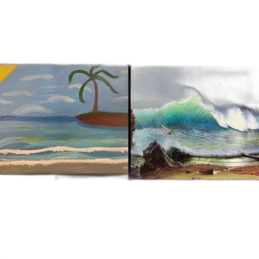 oil painting, photorealistic, concept art, watercolor, beach, sunset, underwater, rain transparent PNG cut-out