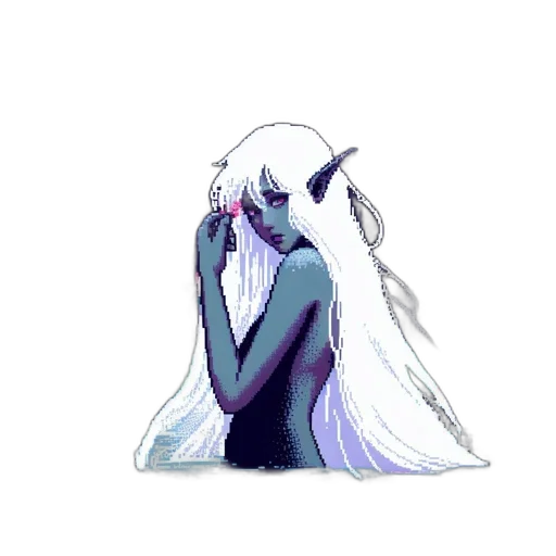 mask, creature, hair, dress, pixel art, concept art, watercolor, anime transparent PNG cut-out