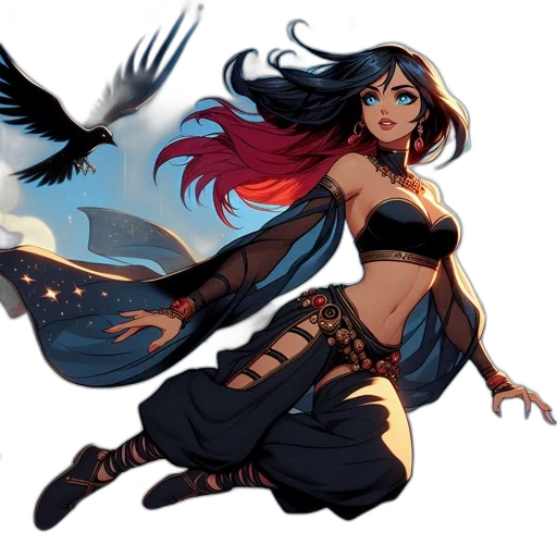 fantasy art, concept art, comic book art, pixel art, dark, female, animated, character transparent PNG cut-out