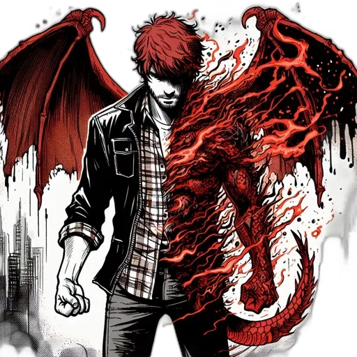 dragon, creature, comic book art, concept art, fantasy art, pixel art, red, dark transparent PNG cut-out