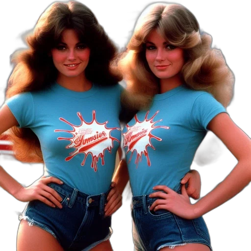 hair, two, women, matching, blue, tops, stand, together transparent PNG cut-out