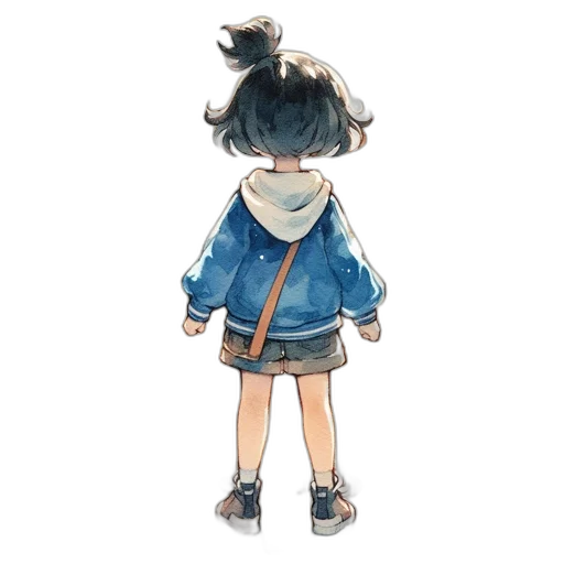 jacket, mask, creature, staff, watercolor, concept art, anime, cartoon transparent PNG cut-out