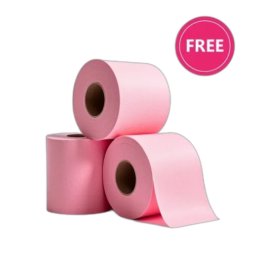 stack, pink, toilet, paper, rolls, displayed, against, white transparent PNG cut-out