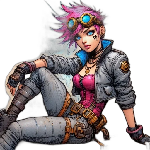jacket, weapon, staff, concept art, cyberpunk, comic book art, fantasy art, pastel transparent PNG cut-out