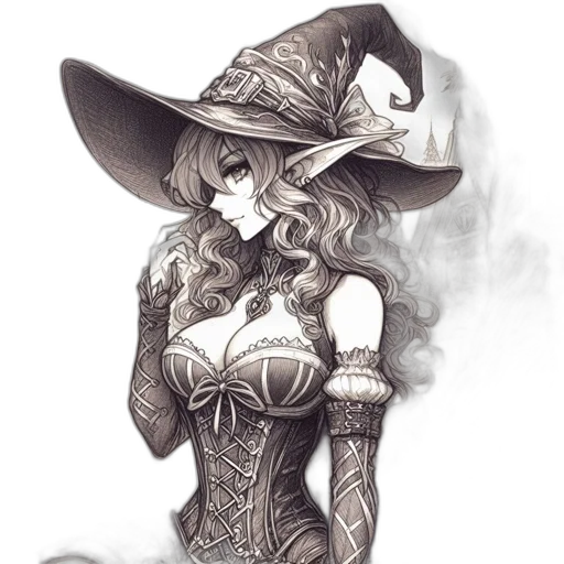 dress, hat, mask, staff, fantasy art, concept art, comic book art, pencil sketch transparent PNG cut-out