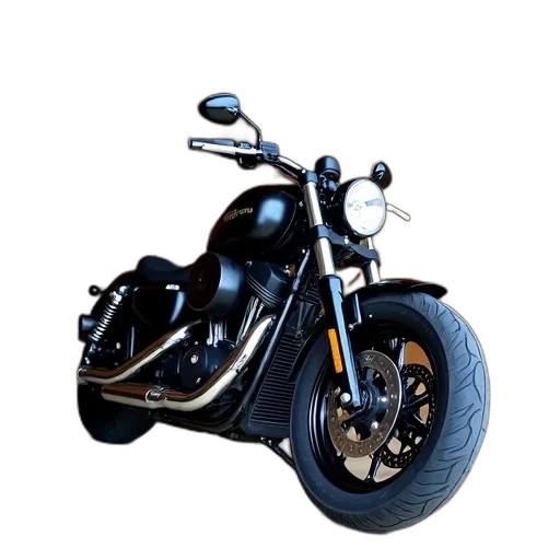 photorealistic, 3d render, black, motorcycle, chrome, accents, parked, inside transparent PNG cut-out