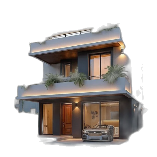 building, 3d render, photorealistic, concept art, anime, earth tones, bhk, independent transparent PNG cut-out