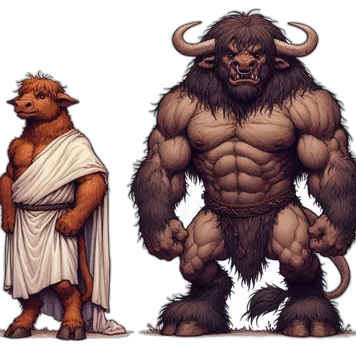 concept art, fantasy art, pixel art, comic book art, upright, robed, anthropomorphic, bull transparent PNG cut-out