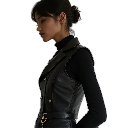 jacket, staff, jewelry, dress, cyberpunk, concept art, photorealistic, 3d render transparent PNG cut-out