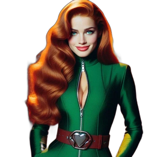 hair, dress, jewelry, comic book art, concept art, fantasy art, photorealistic, green transparent PNG cut-out