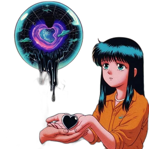 jewelry, robot, hair, jacket, vaporwave, concept art, anime, cyberpunk transparent PNG cut-out
