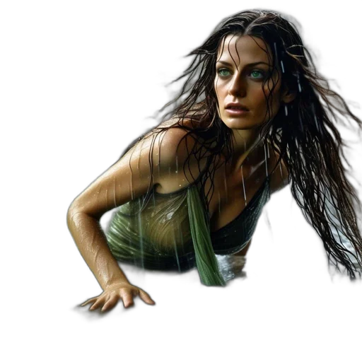 hair, creature, photorealistic, concept art, fantasy art, comic book art, underwater, woman transparent PNG cut-out