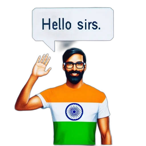 cartoon, illustration, man, indian, flag, t-shirt, waves, while transparent PNG cut-out