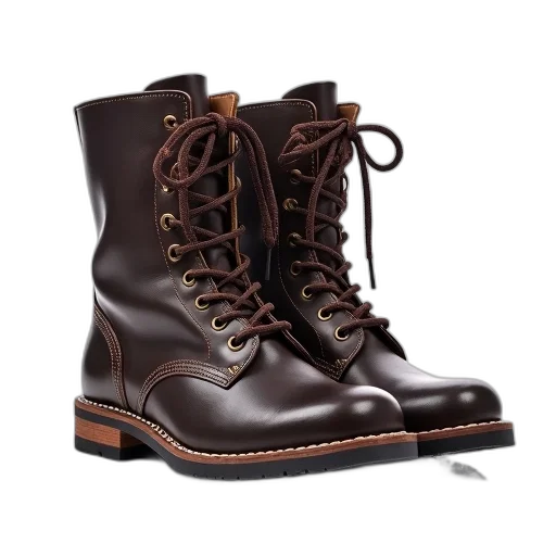 shoes, photorealistic, 3d render, pair, dark, brown, leather, boots transparent PNG cut-out