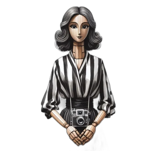 dress, robot, staff, cartoon, concept art, comic book art, photorealistic, monochrome transparent PNG cut-out