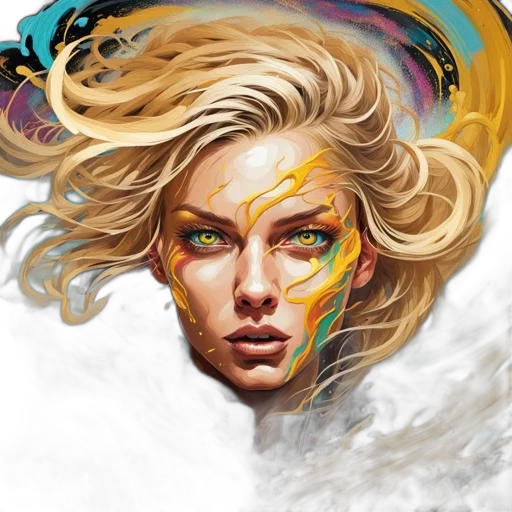 face, hair, comic book art, fantasy art, concept art, photorealistic, outer space, golden transparent PNG cut-out
