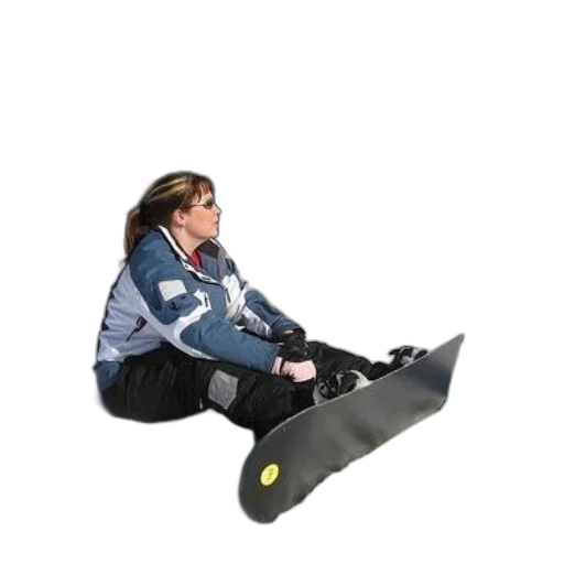 staff, jacket, shoes, woman, sits, snow, her, snowboard transparent PNG cut-out