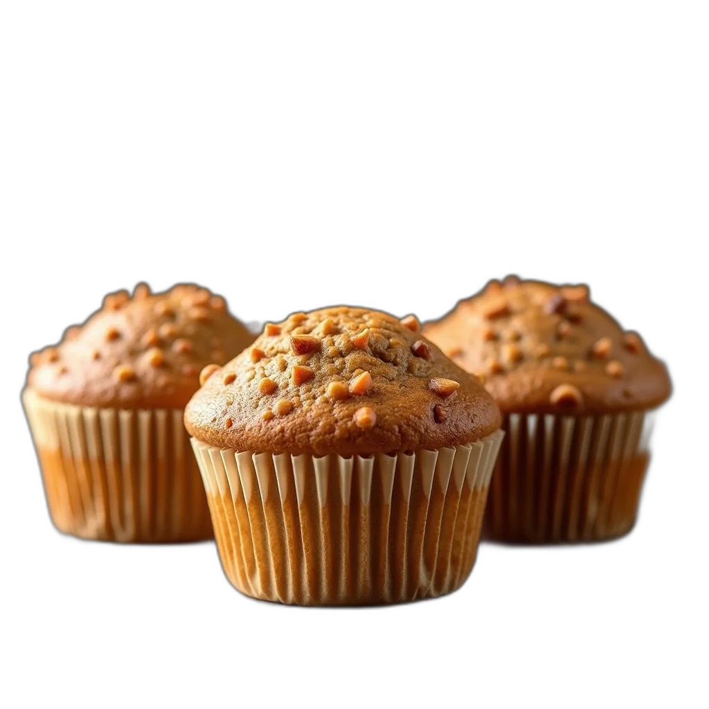 food, crown, 3d render, photorealistic, row, three, muffins, textured transparent PNG cut-out