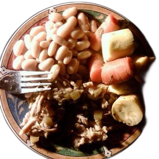 food, 3d render, earth tones, plate, beans, meat, vegetables transparent PNG cut-out