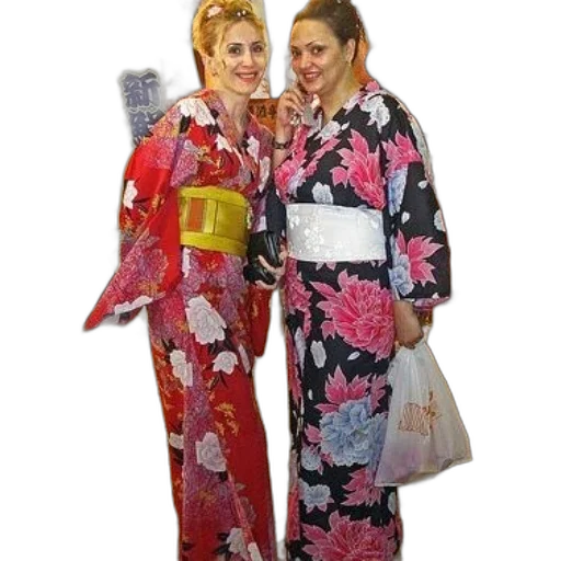 staff, two, women, traditional, japanese, kimonos, stand, together transparent PNG cut-out