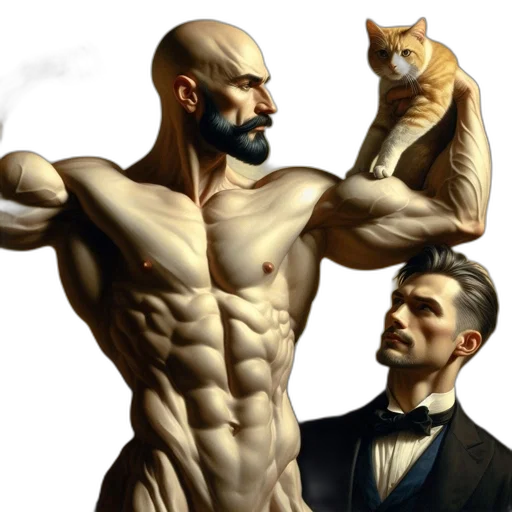 concept art, comic book art, fantasy art, photorealistic, fire, two, males, interact transparent PNG cut-out