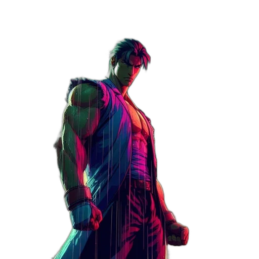 weapon, sword, dress, comic book art, concept art, cyberpunk, pixel art, neon lights transparent PNG cut-out
