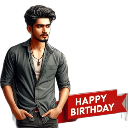 cartoon, photorealistic, young, man, stands, before, framed, monochromatic transparent PNG cut-out