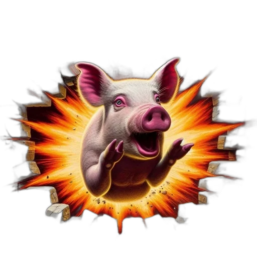 animal, concept art, fierce, pig, breaks, through, brick, wall transparent PNG cut-out