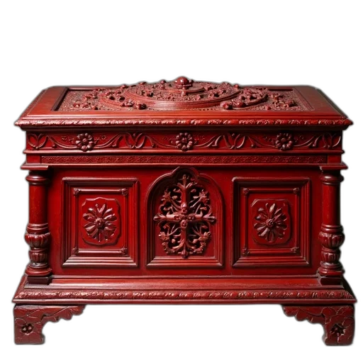 furniture, crown, jewelry, 3d render, photorealistic, red, antique, wooden transparent PNG cut-out