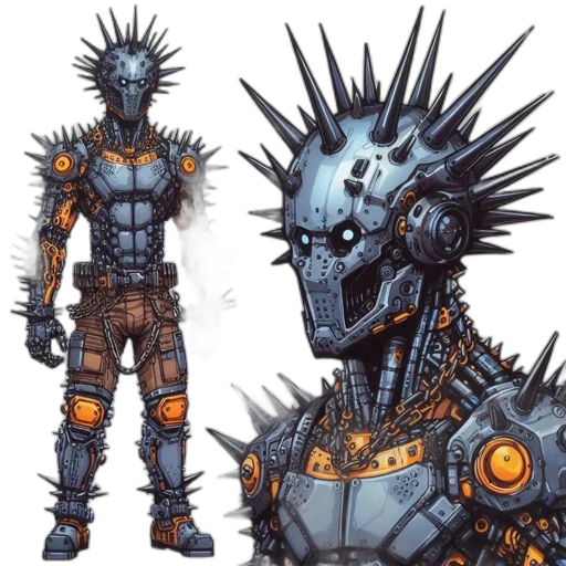 robot, concept art, cyberpunk, comic book art, fantasy art, metallic, armored, figure transparent PNG cut-out