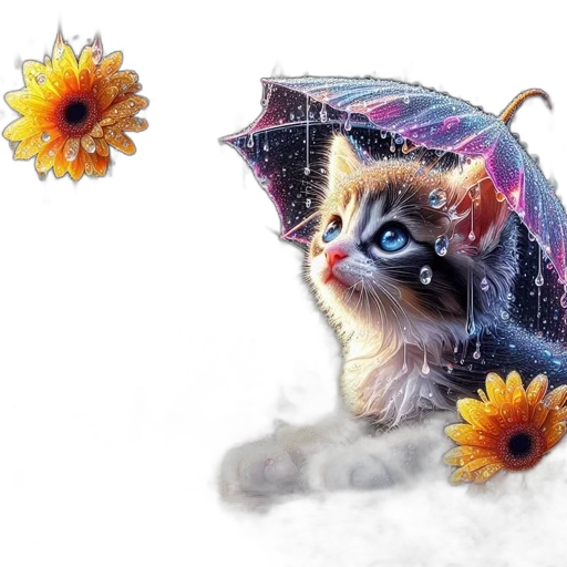 umbrella, animal, hat, flower, photorealistic, watercolor, fantasy art, oil painting transparent PNG cut-out