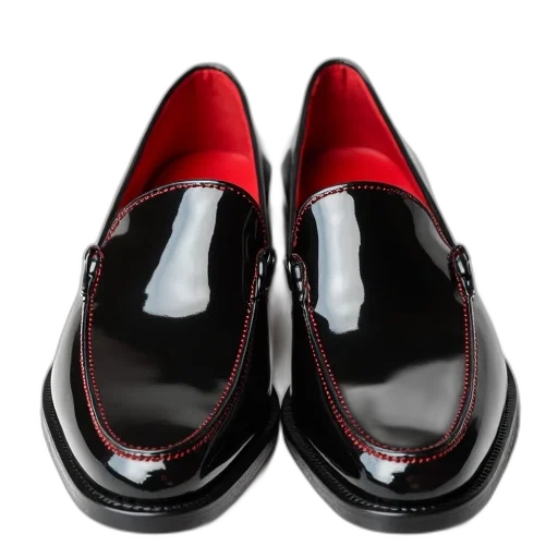 shoes, photorealistic, 3d render, pair, black, patent, leather, loafers transparent PNG cut-out
