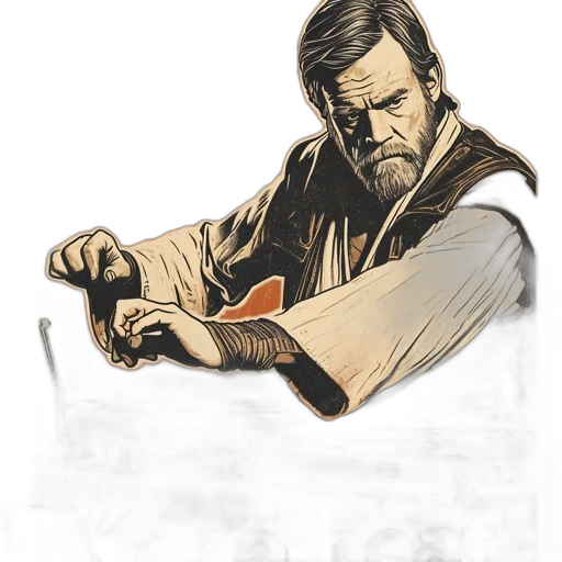 staff, weapon, sword, jacket, comic book art, concept art, fantasy art, photorealistic transparent PNG cut-out